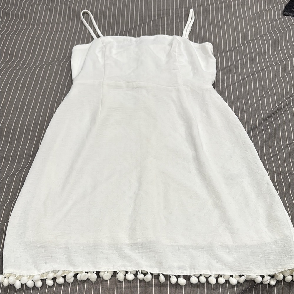 Altar’d State White Dress with Pom-Pom Trim